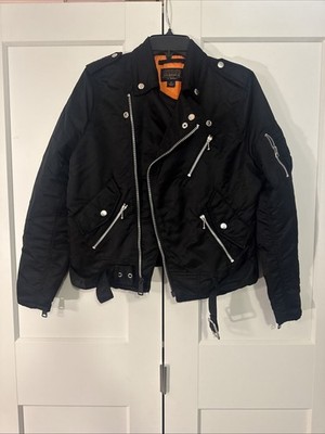 Alpha Industries Black Nylon Biker Bomber Jacket Sz S